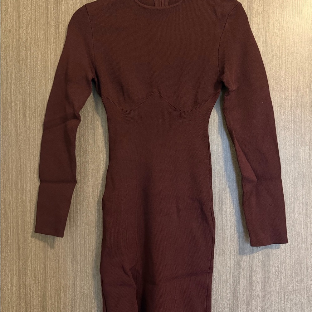 Zara Long-Sleeve Bodycon Dress in Deep Burgundy